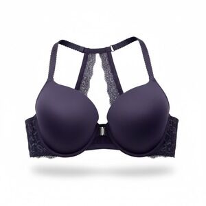 Torrid Front‎ Closure Halter Bra 38C Purple Floral Lace Underwire Sassy